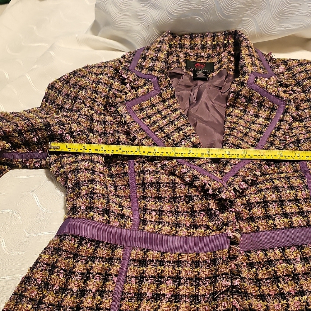 True Meaning Multicolor Tweed Fringe Blazer Womans Large - Picture 9 of 13